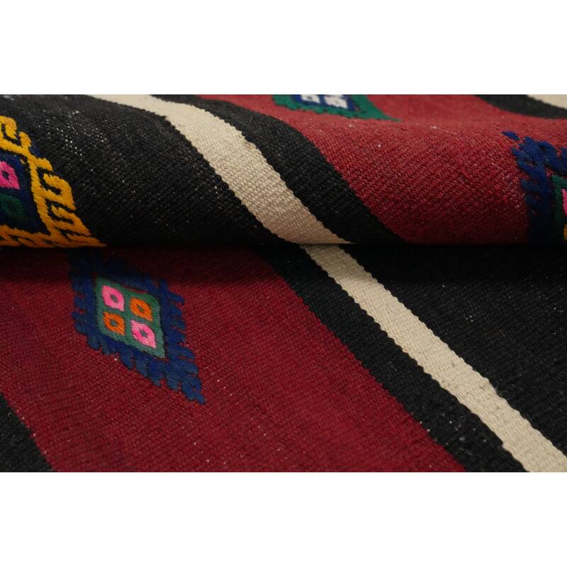Hand Woven Oriental 100% Wool Carpet Southwestern Tribal Red Kilim Area Rug - 9' 9'' X 5' 7''