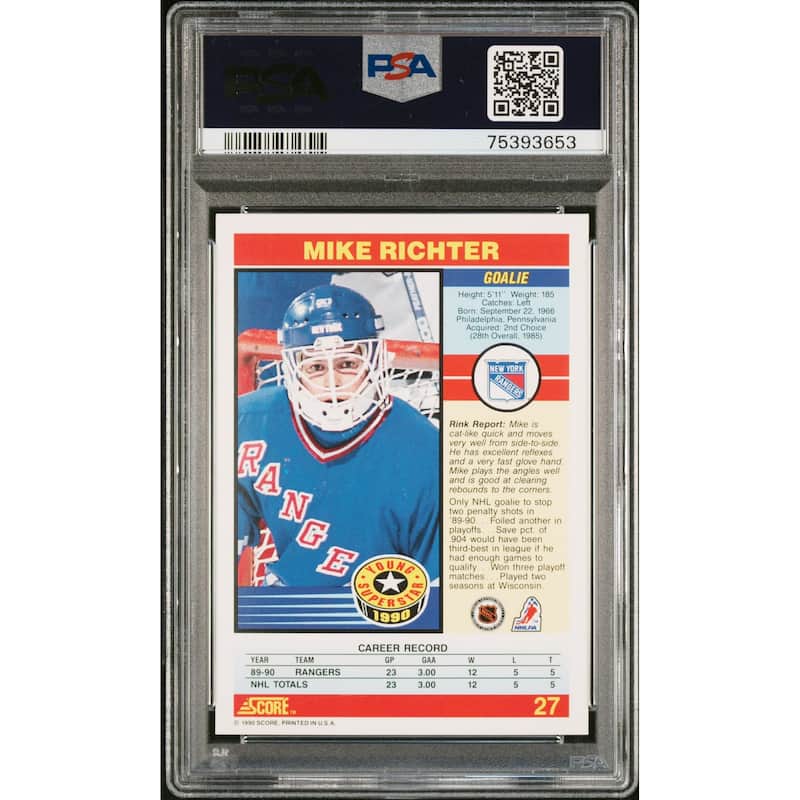 Mike Richter 1990 Score Young Superstars Signed Rookie Card #27 Auto PSA 10 - 8'6" x 11'6"
