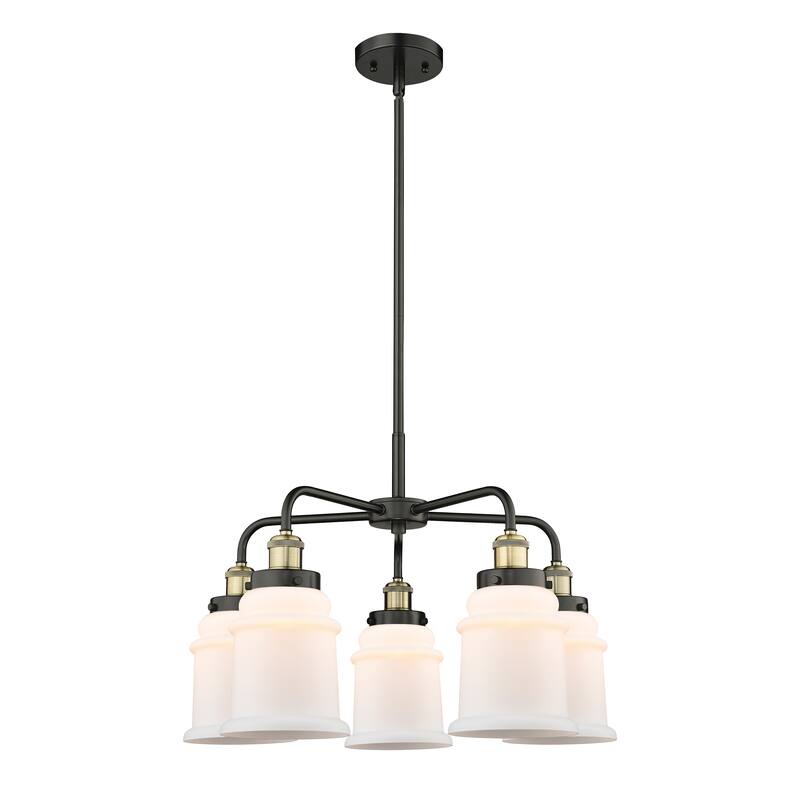 Innovations Lighting Canton - 5 Light 24" Stem Hung Chandelier - Matte White/Black Antique Brass