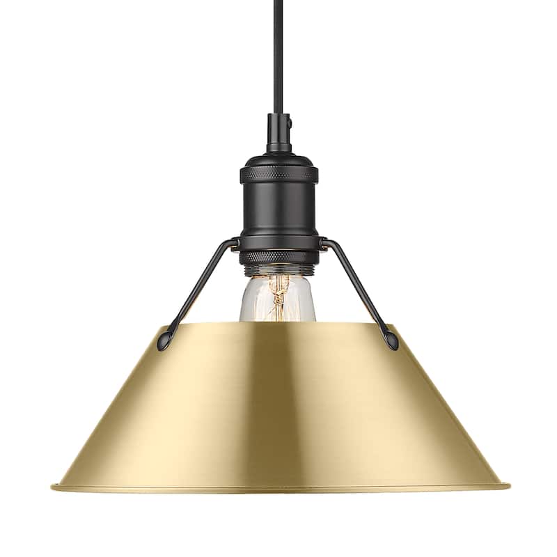 Yep by Golden Lighting Orwell 1-light 10in Pendant in Matte Black and Brushed Champagne Brass shade
