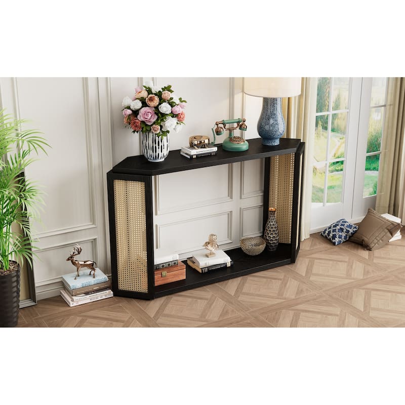 Narrow Console Table with Unique Irregular Top Design