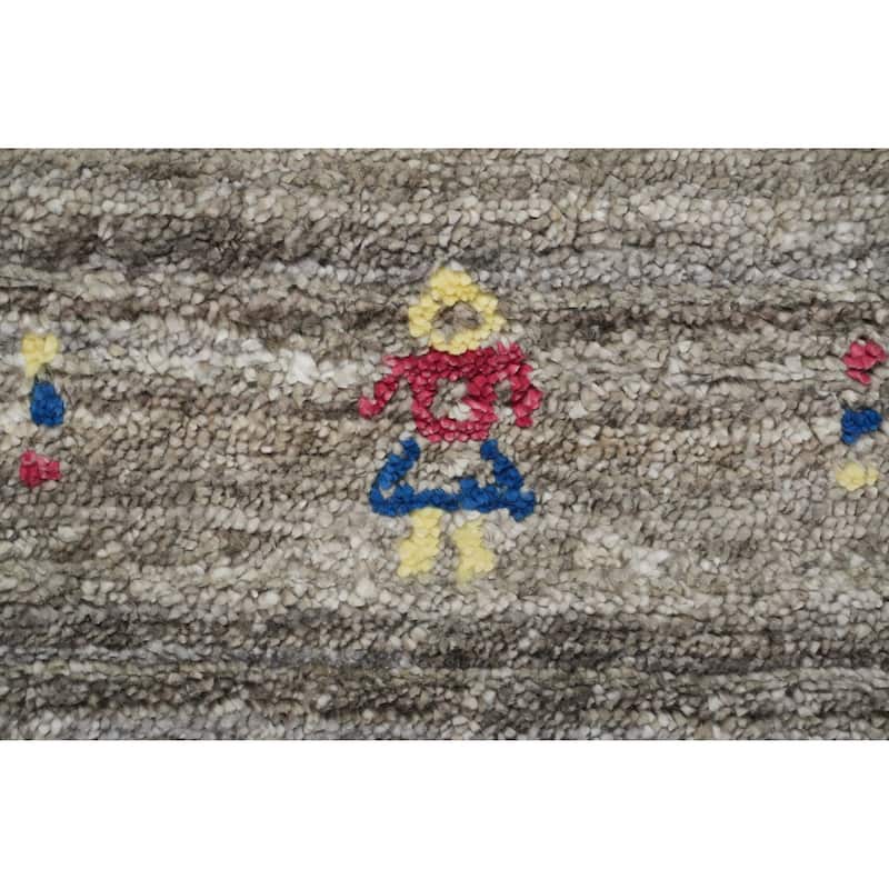 Hand Knotted Oriental Viscose Silk Carpet Tribal Animal Pictorial Greys & Charcoal Gabbeh Area Rug - 11' 11'' X 8' 11''