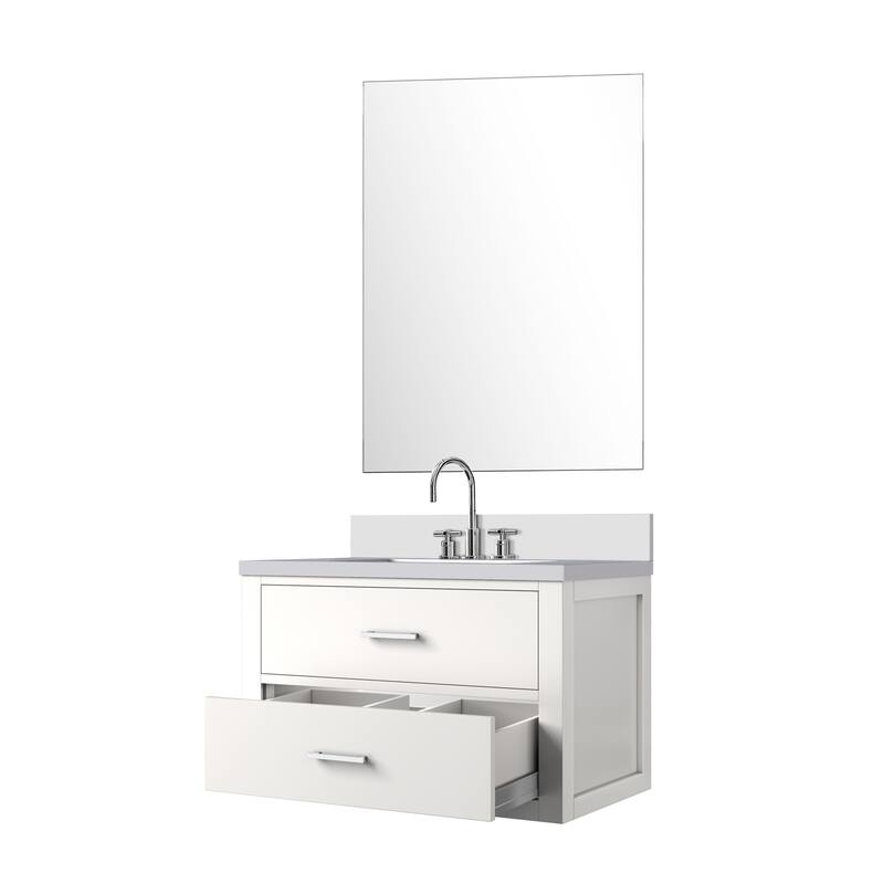 Castor Bath Vanity with Cultured Marble Top, Sink, Mirror and Faucet