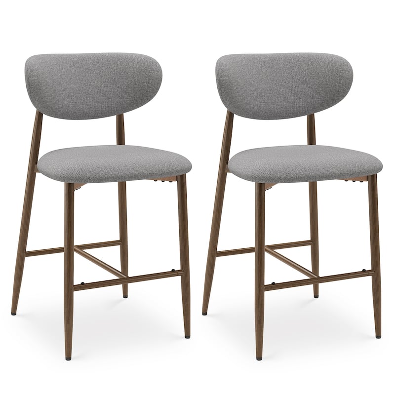 RENEWLINE 25 Inch Bar Stools with Backrest, Mid-Century Modern Counter Height Stools for Kitchen Island - Set of 2 - Light Grey
