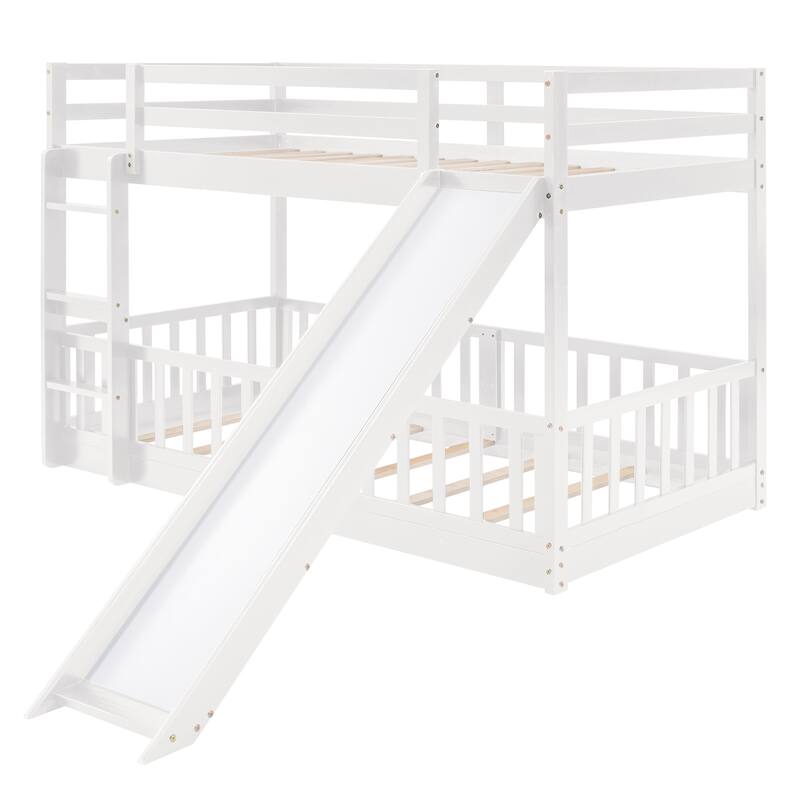 Twin Over Twin Bunk Bed with Slide and Convertible Ladder, Space-Saving Design