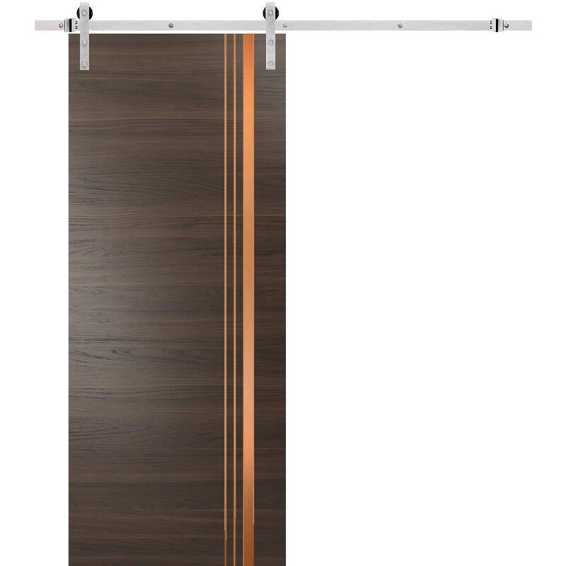 Sturdy Barn Door 18 x 80 Planum 1010 Chocolate Ash with 6.6FT - Grey - 18" x 80"