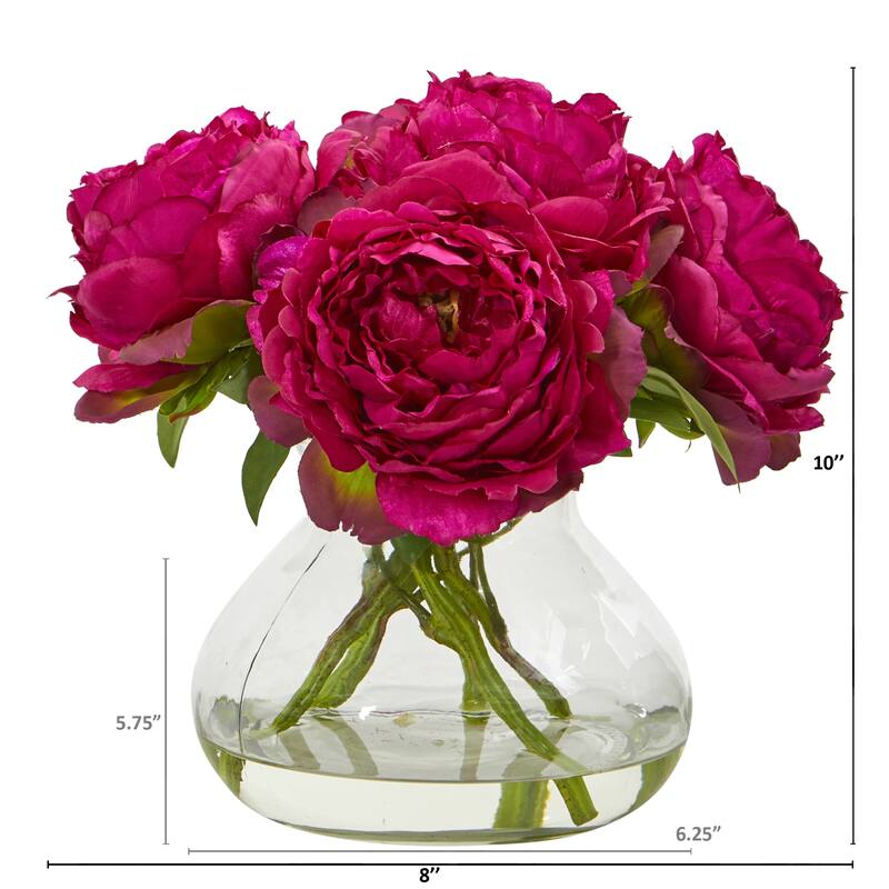 Peony Artificial Arrangement in Glass Vase - 10