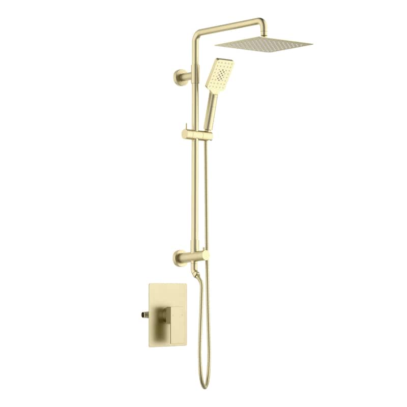 Cube Pressure Balanced 2-Function Shower Column with Rough In Valve - Brushed Gold
