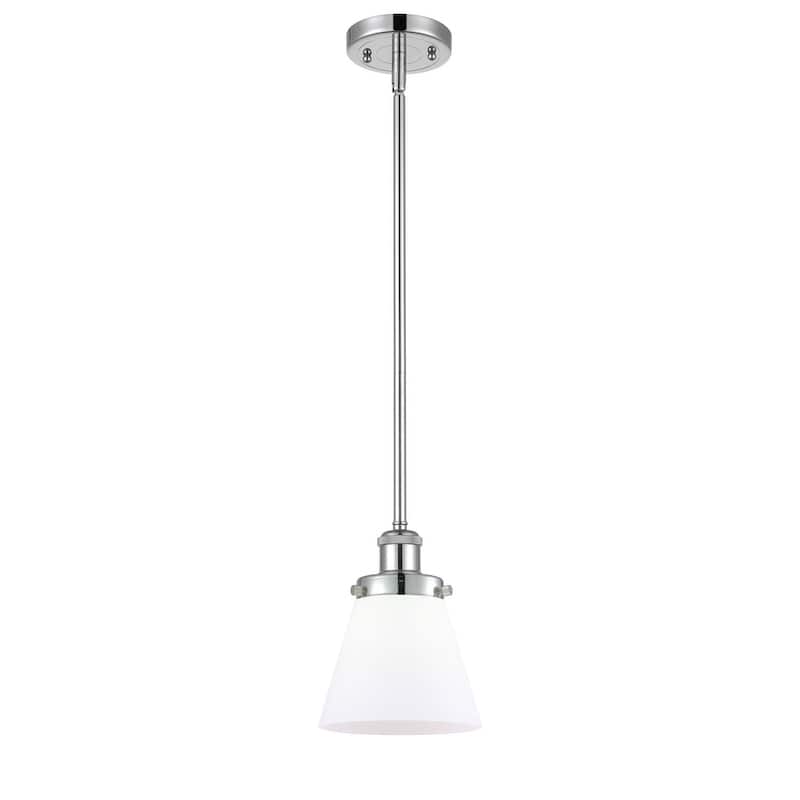 Innovations Lighting Small Cone 6" Wide Mini Pendant - Rod Hung - Polished Chrome / Matte White