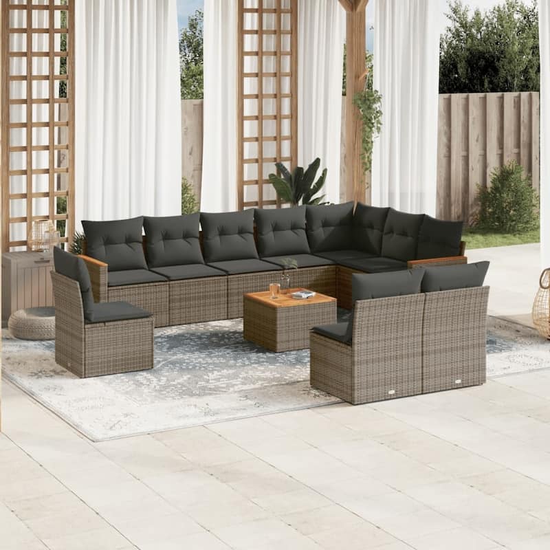 vidaXL Garden Sofa Set Black - 24.4 x 24.4 x 27.2 - Gray 11 Piece Set With table