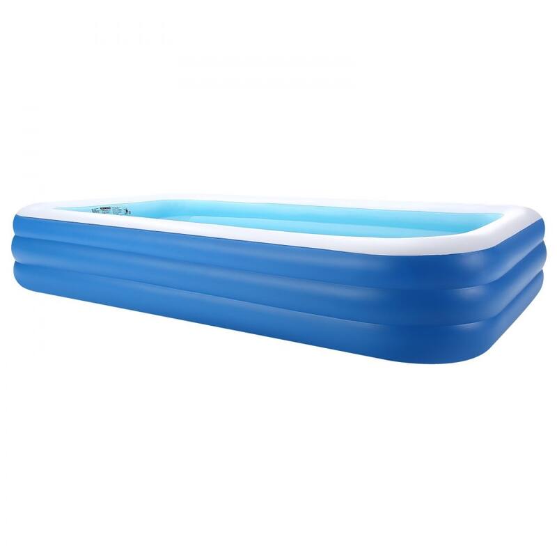 Blue PVC 3-Layer Rectangular Inflatable Pool with Drain and Patches - 118.11 x 67.01 x 20 inch