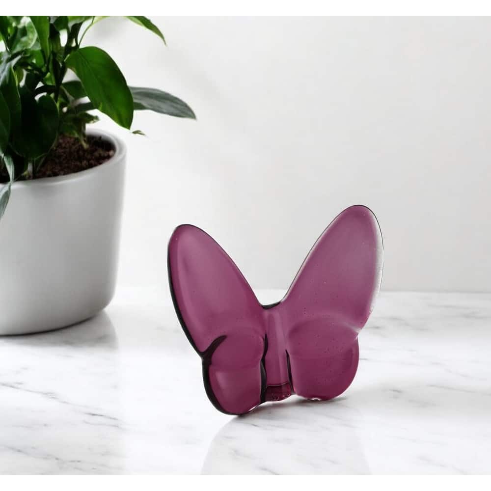 HomeRoots 3" Plum Crystal Butterfly Figurine Tabletop Sculpture