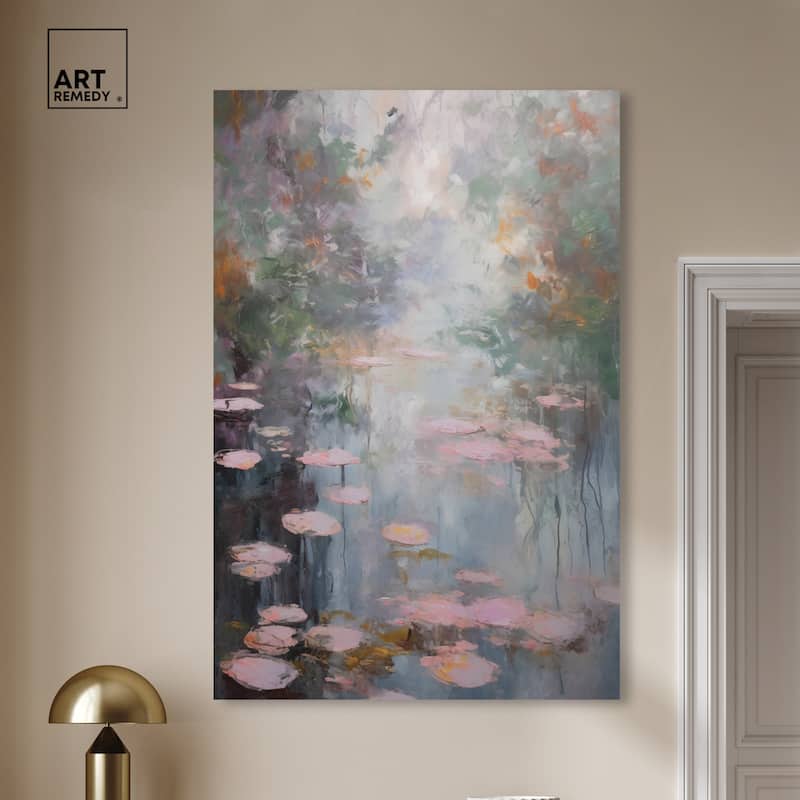 Art Remedy Pink Impressionisty Lilypads Gallery Wrapped Impressionism 1 Piece Canvas Wall Art