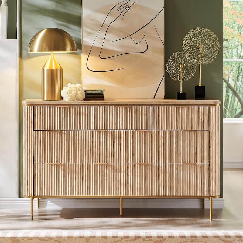 Modern Fluted 7 Drawers Dresser for Bedroom, 54" Dresser TV Stand