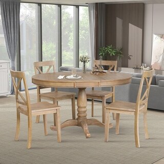 5 Piece Wood Round Dining Table Set with Extendable Table - Bed Bath ...