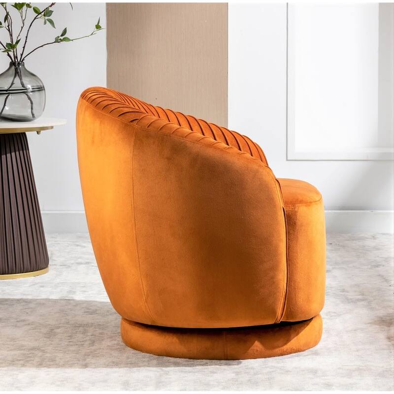 Modern Barrel Swivel Chair with Plush Velvet Upholstery and Smooth 360° Rotation Round Accent One-Seater Sofa