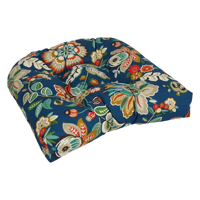 19-inch Rounded Back Tufted Indoor/Outdoor Chair Cushion - 19" x 19" - Telfair Peacock