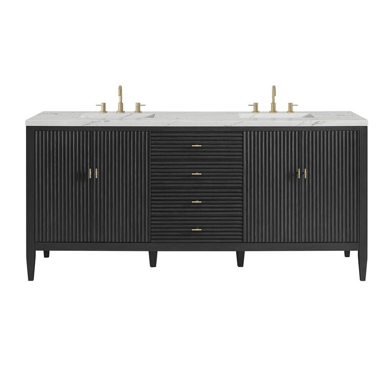 James Martin Vanities 485-V72-3ENC Myrrin 72" Double Basin Wood Vanity - Carbon Oak - Oak Finish