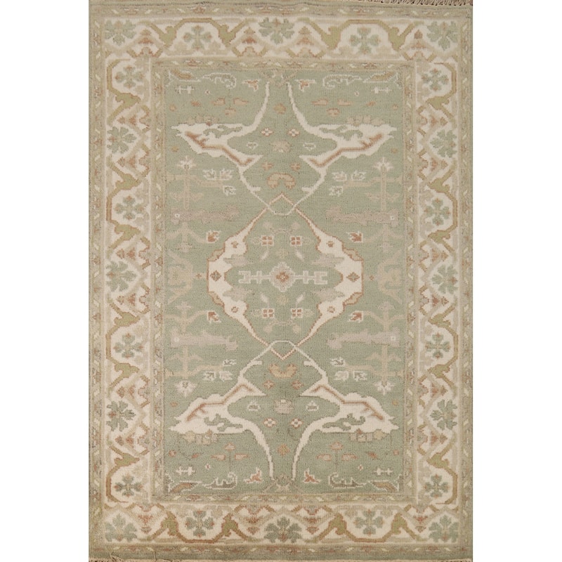 Green Oushak Oriental Accent Rug Handmade Oriental Wool Carpet - 4'2"x 5'11"