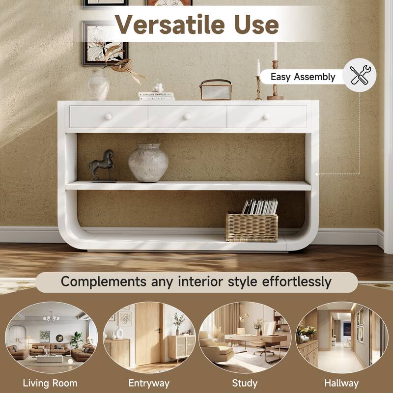 Christopher Knight Home - Modern Entryway Curved Console Table with Soft-Close Drawers & Open Shelves for Living Room, Hallway
