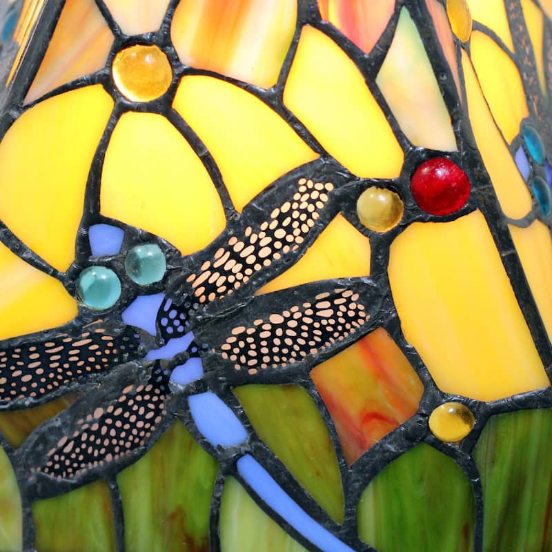 Tiffany Style Mini Accent Lamp Mission 15" Tall Stained Glass Flower Dragonfly Nightstand Handmade AM289TL08B Amora Lighting