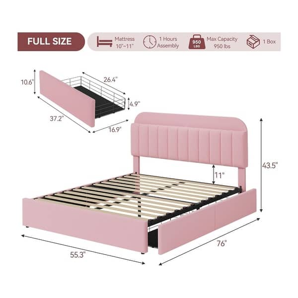 dimension image slide 2 of 13, Garvee Bedroom Boucle Platform Bed Frame, Storage Headboard, 2 Drawers