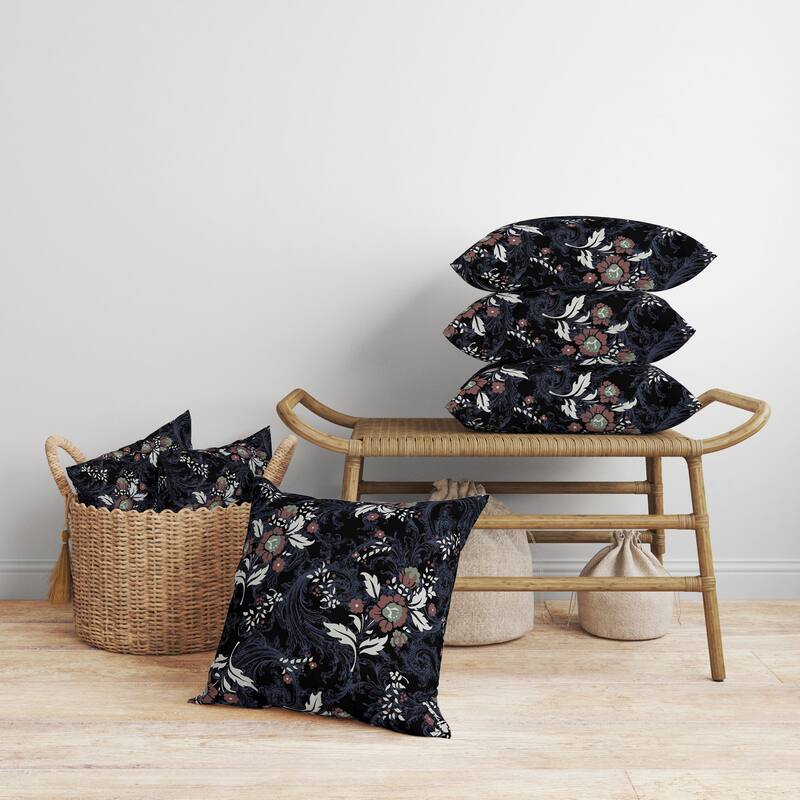 Meadow Strokes Faux Suede Reversible Throw Pillow Black and Blue
