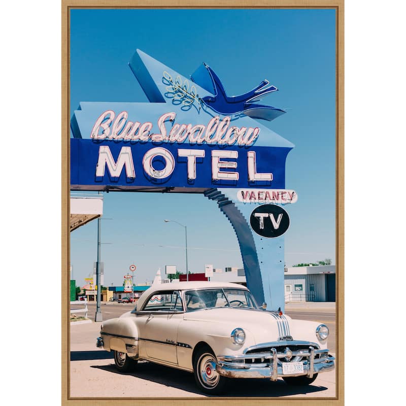 Blue Swallow Motel by Bethany Young Framed Canvas Wall Art Print - Sylvie Natural
