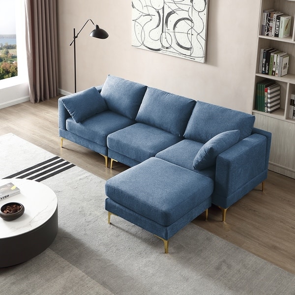 Modern Sectional Small Sofa L-Shaped Couch Seat with Convertible Ottoman & 2 Pillows for Living Room, Apartment, Compact Spaces - Bed Bath & Beyond