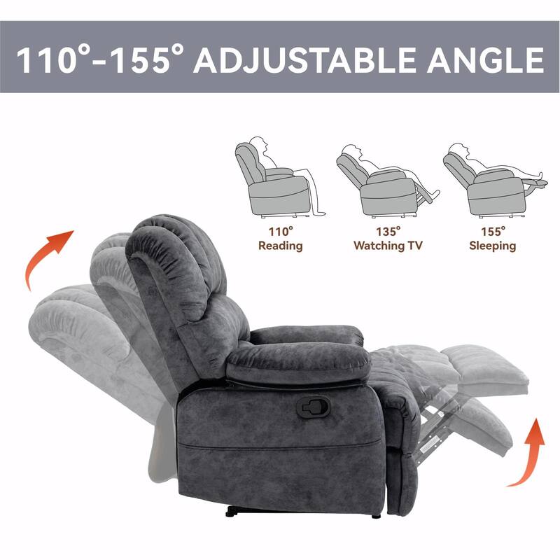 Large Manual Recliner Chair in Fabric for Living Room