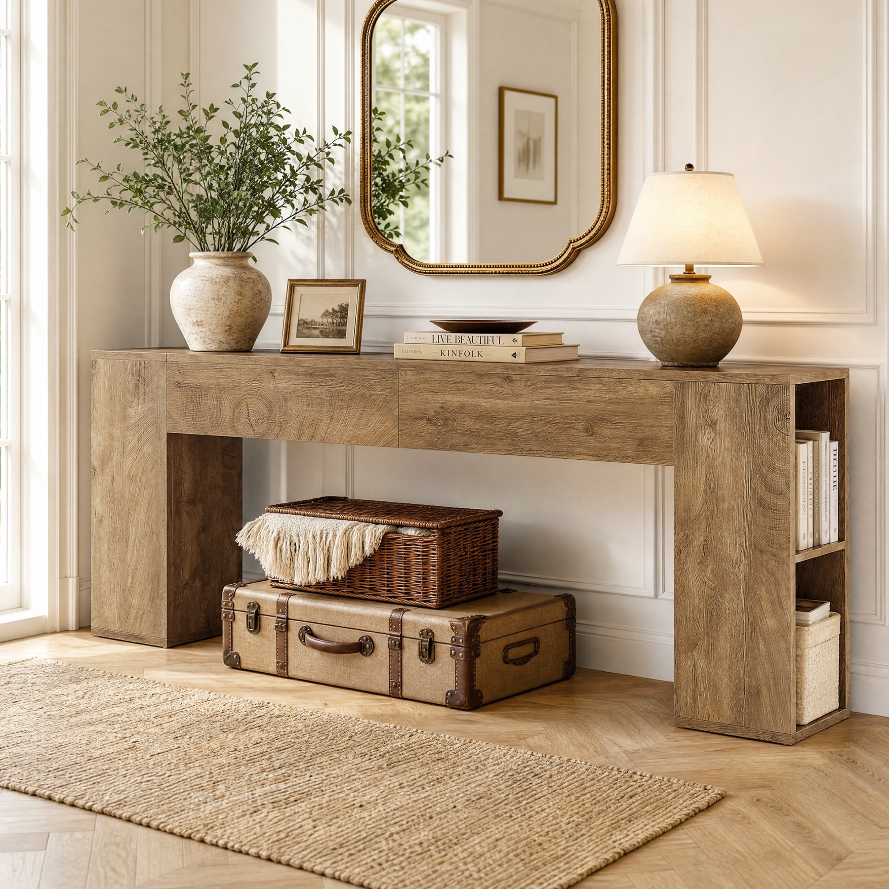 Farmhouse Console Table, 78.74" Long Entryway Table with Storage