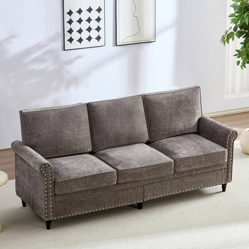 Mixoy Chenille Living Room Sofa,Modern 3-Seater Sofa Couch,Unique Riveted Look