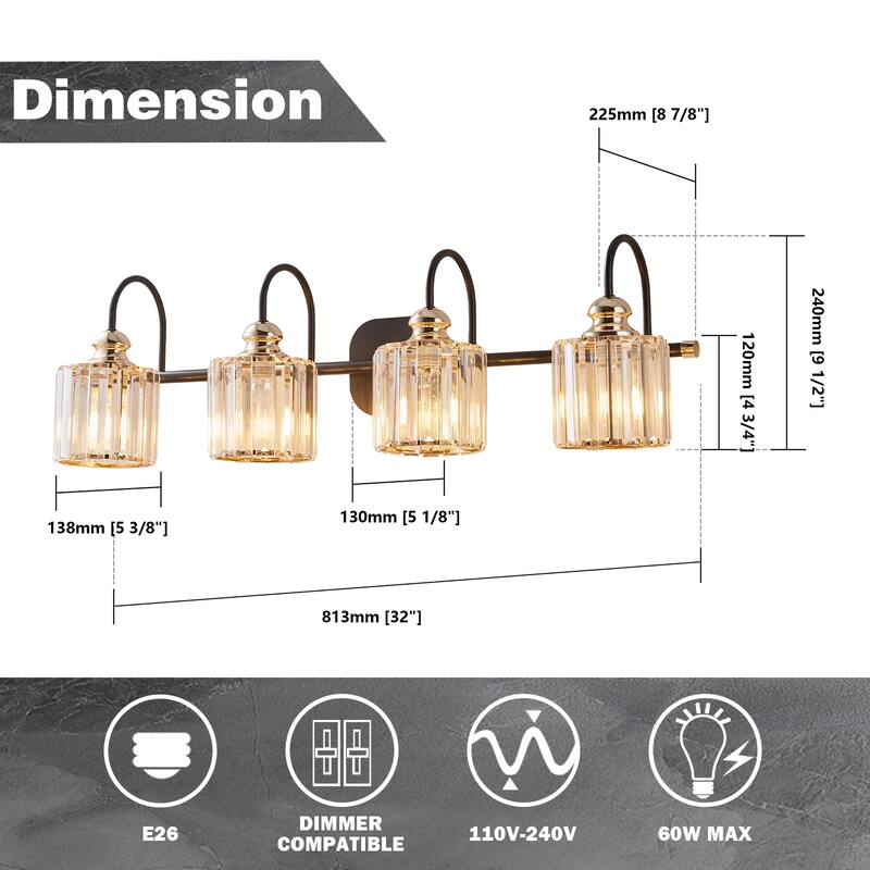 ExBrite Modern Rose Gold Dimmable Bathroom Crystal Vanity Lights