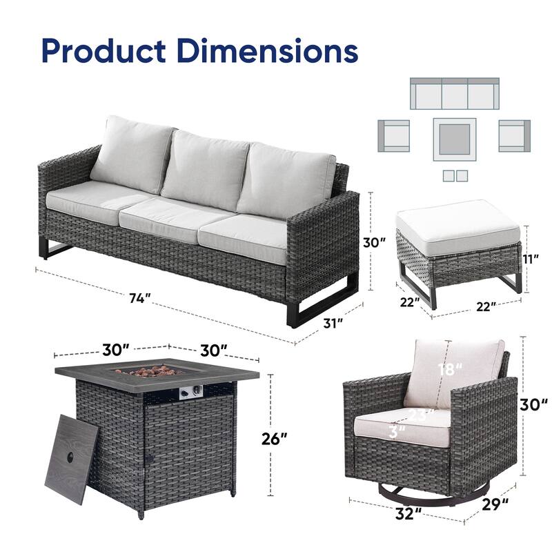 Pati Sofa with Fire Pit Table and Swivel Chairs