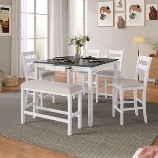 Solid Wood 6-Piece Counter Height Dining Table Set with Storage Drawer ...