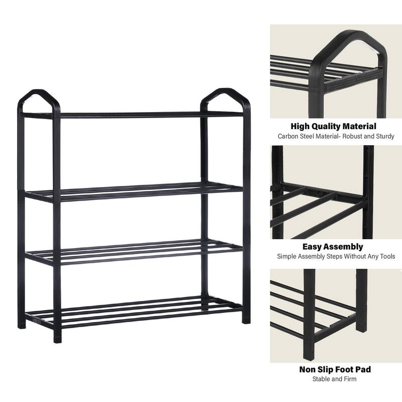 4-Tier Stackable Shoe Rack, Sturdy Shelf Storage for Bedroom, Entryway, Hallway, and Closet
