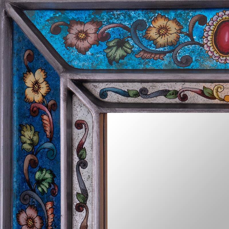 Novica Handmade Traditional Medallion Reverse-Painted Glass Wall Mirror