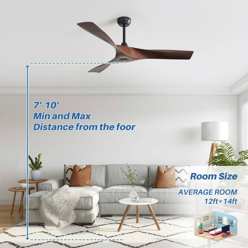 52Inch Ceiling Fan without Light, 6 Wind Speeds with Remote Control for Living Room and Patio
