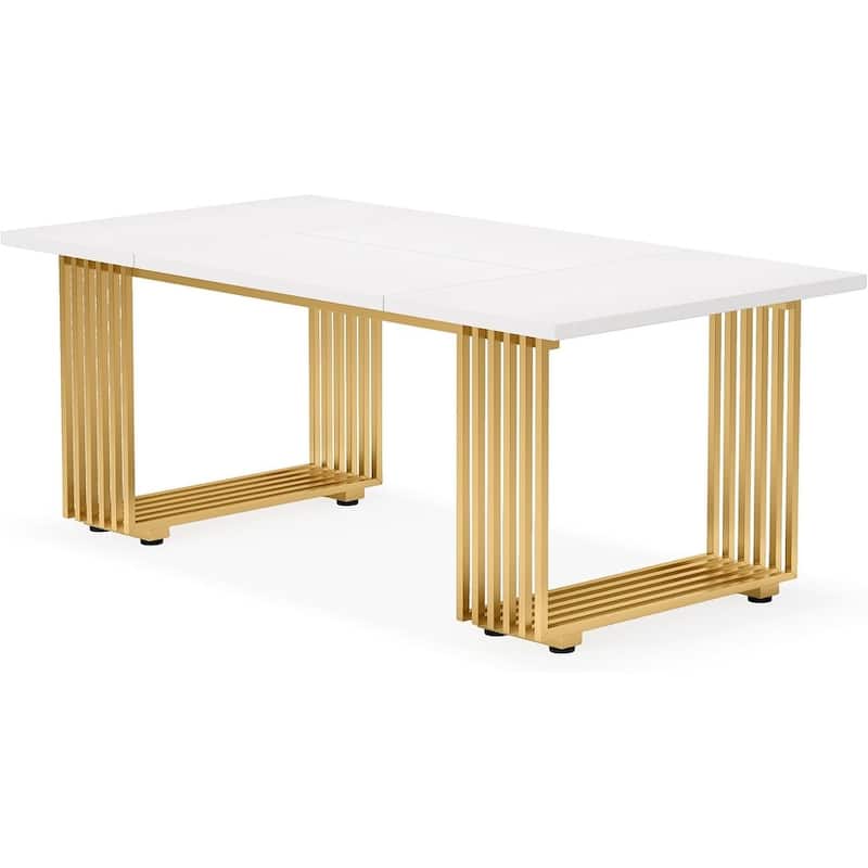 70.9"Modern Executive Desk, Large White Computer Desk with Gold Metal Legs, Wooden Office Desk for 6-8 People