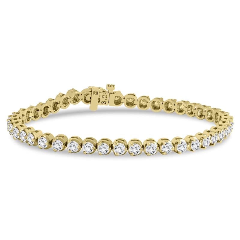 Marquee Certified 3 Carat TW Three Prong Diamond Tennis Bracelet in 14K Yellow Gold