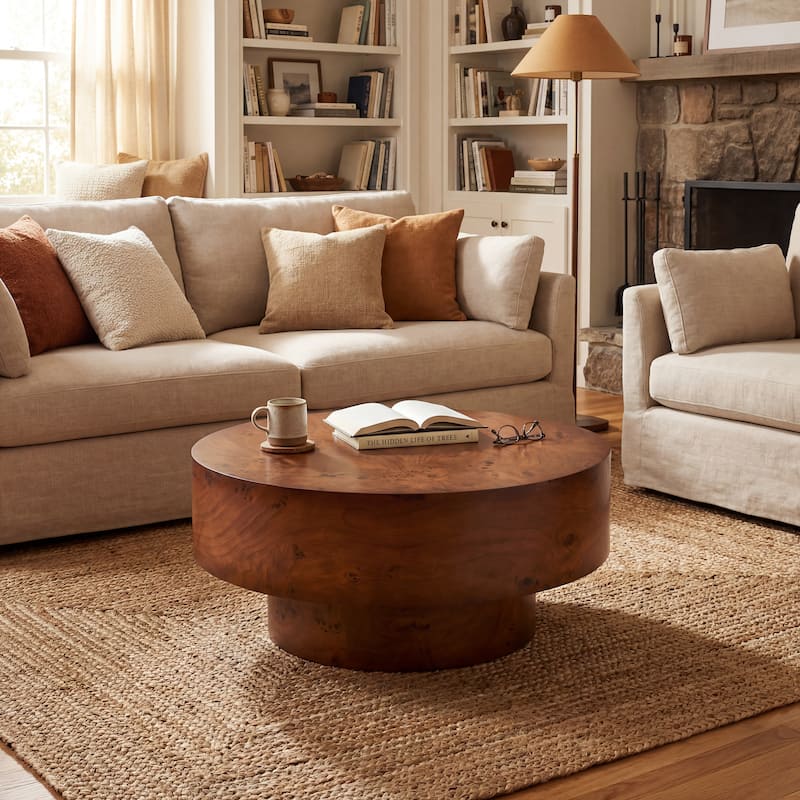 Christopher Knight Home - Orval Modern 31.5" Round Coffee Table with Thick Top & Drum Pedestal Base, Versatile for Living Areas