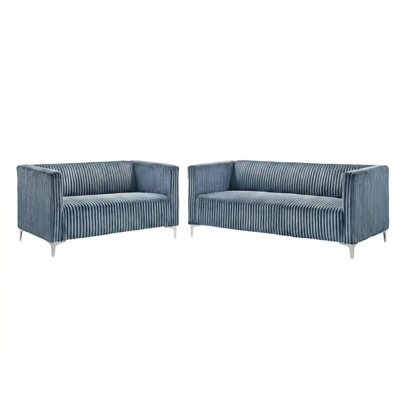 Clayfell Gavin 2-Piece Velvet Living Room Set with Loveseat and Sofa, Square Arm Design, Channel Tufted Upholstery