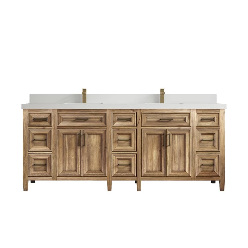 Willow Collections 84 in. W x 22 in. D Santa Monica Teak Double Sink Bathroom Vanity with Countertop