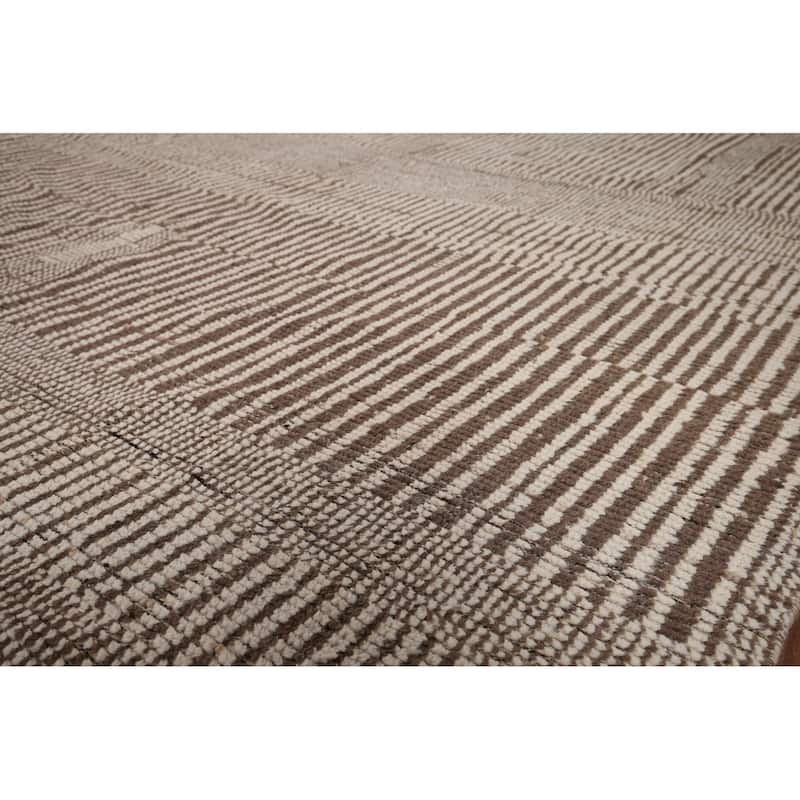 Beige & Brown Moroccan Oriental Area Rug Hand-Knotted Wool Carpet - 8'10" x 12'7"