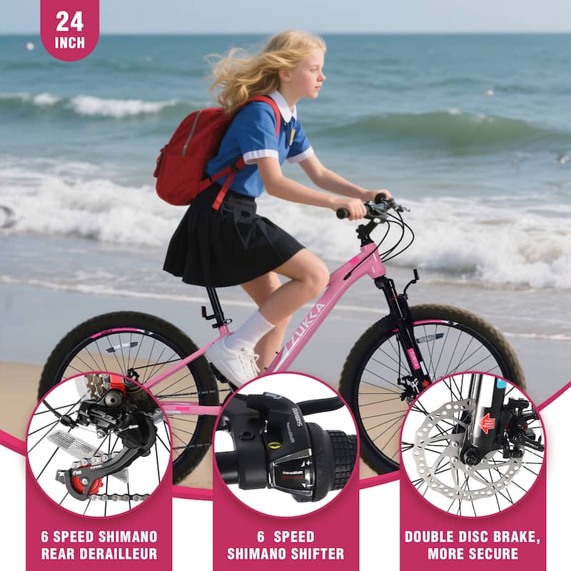 Mountain Bike For Girls And Boys Mountain 24 Inch Shimano 6-Speed Bike