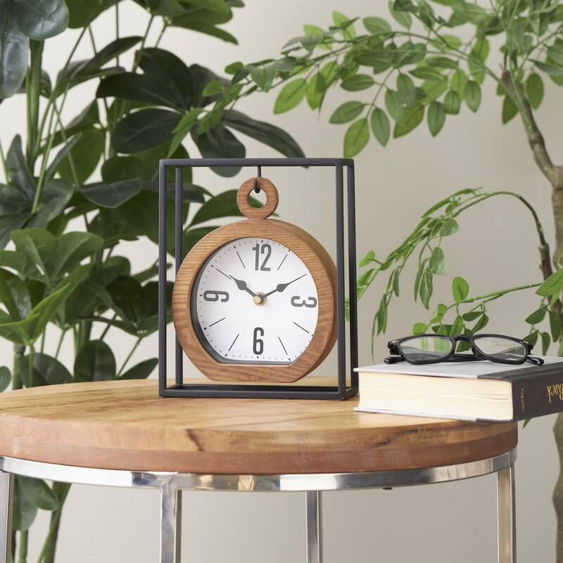 Metal Suspended Decorative Clock with Black Frame - Brown - Roche River Decor