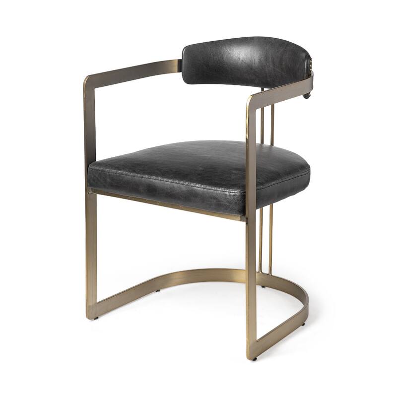 Modern Black and Gold Faux Leather Dining Armchair with Open Back and Iron Frame for Home - 29.5”H x 22.5”W x 20.5”D