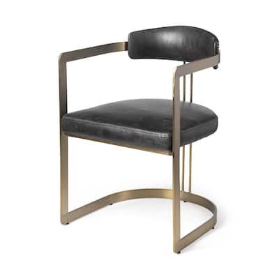 Modern Black and Gold Faux Leather Dining Armchair with Open Back and Iron Frame for Home - 29.5”H x 22.5”W x 20.5”D