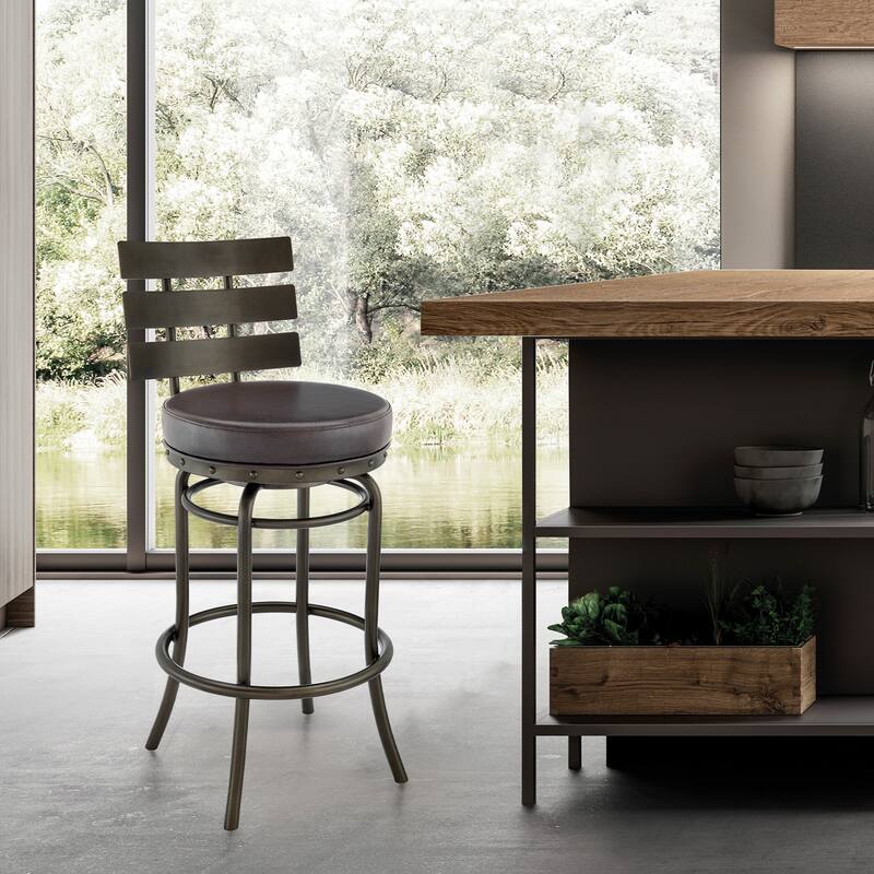 Natya Modern Swivel Counter/Bar Stool in Faux Leather and Metal - Mocha & Brown - Bar Height