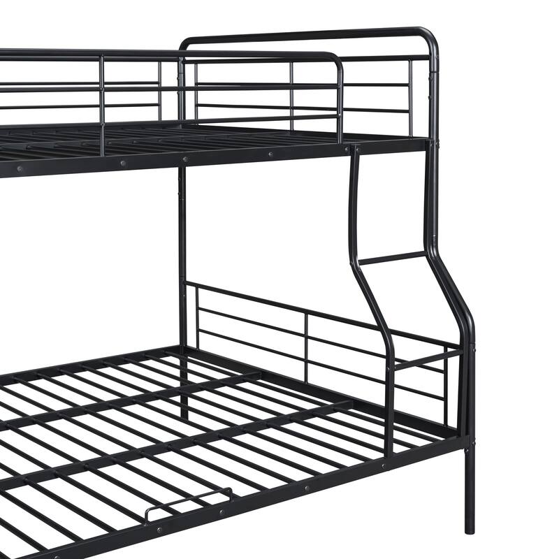 Full XL Over Black Queen Bunk Bed Heavy-Duty Metal Bunk Bed with Ladder & High Guardrail, Convertible into Two Beds